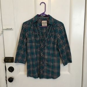 Plaid Blouse, 3/4 Sleeve